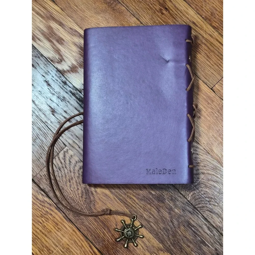 MaleDen Purple Leather Journal Refillable Compass Anchor Nautical Notebook